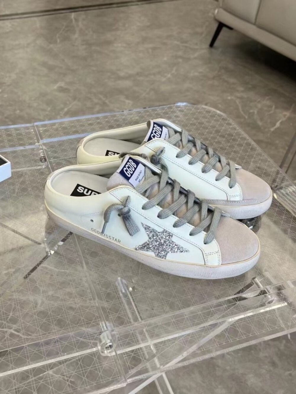 Golden Goose Super-Star sabot Women's Sneakers with Silver Glitter Star - Picture 2 of 5